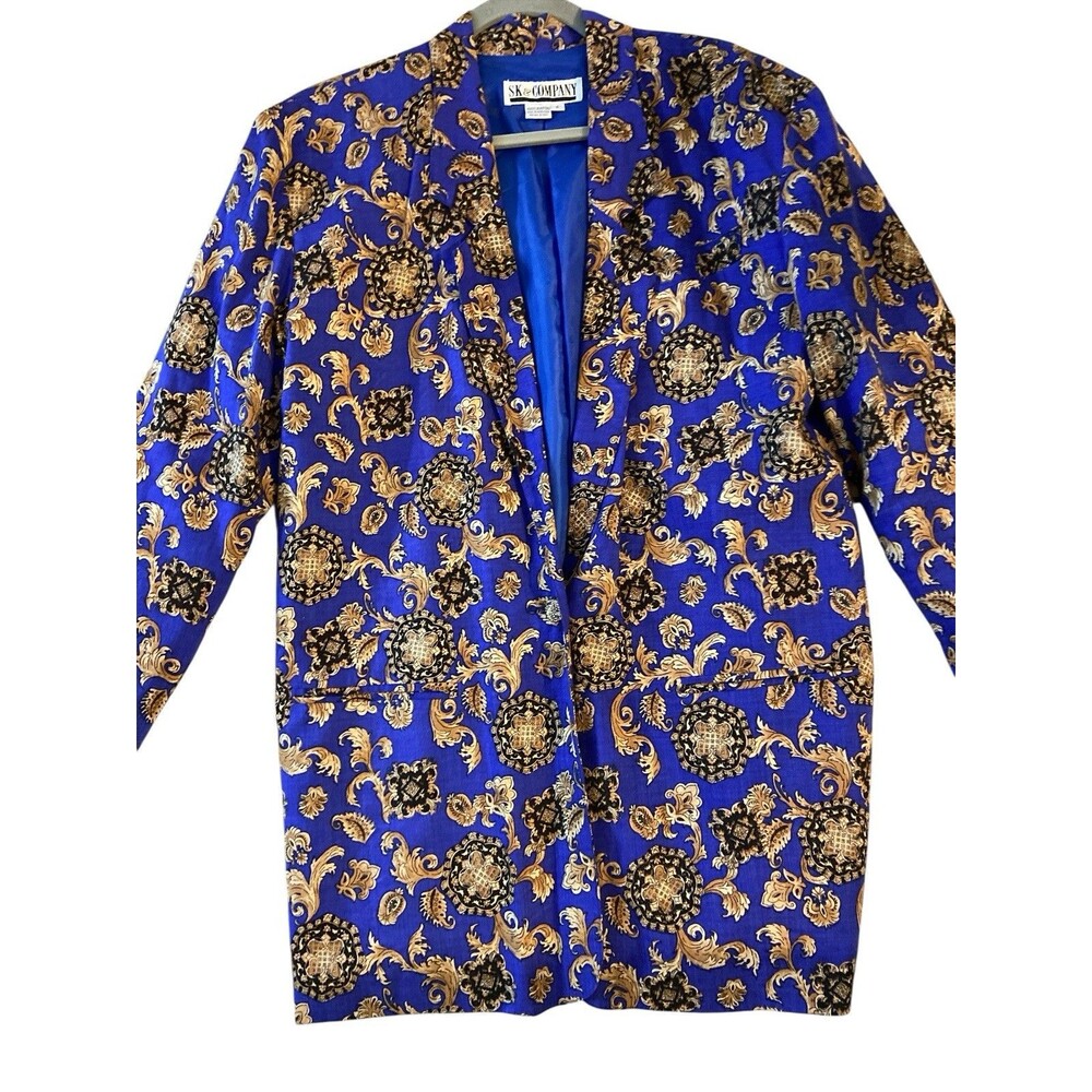 SK & Company Vintage‎ Baroque Blazer Women’s Size 6 Blue Gold Shoulder Pads